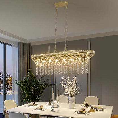 39" Gold Linear Crystal Chandelier with Cascading Beads - view 4