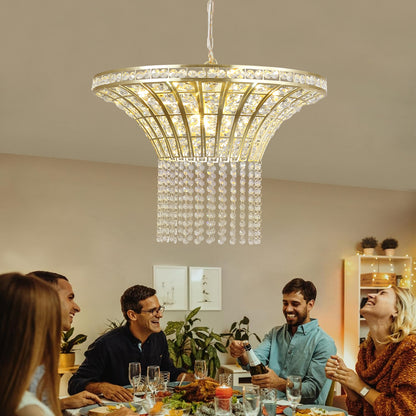 24" Gold Round Crystal Chandelier with Cascading Beads - view 3