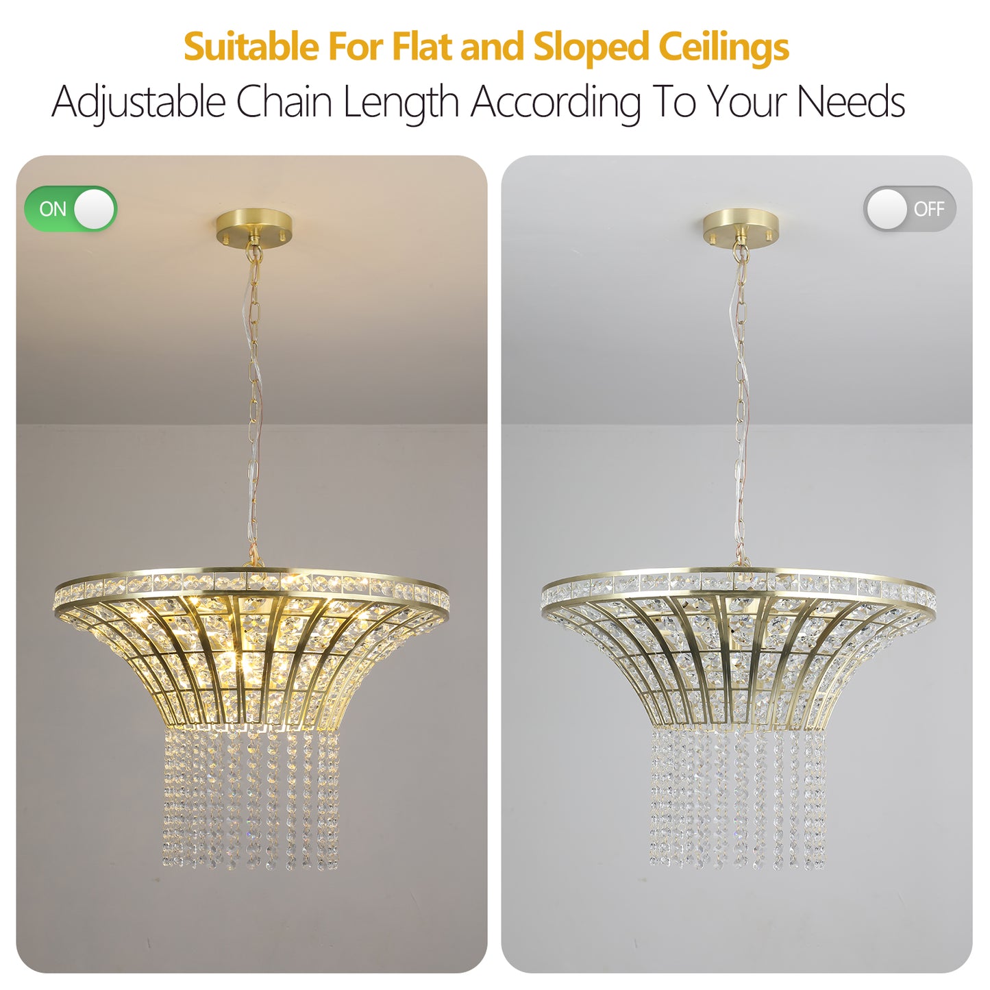 24" Gold Round Crystal Chandelier with Cascading Beads - view 8