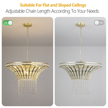 24" Gold Round Crystal Chandelier with Cascading Beads - view 8