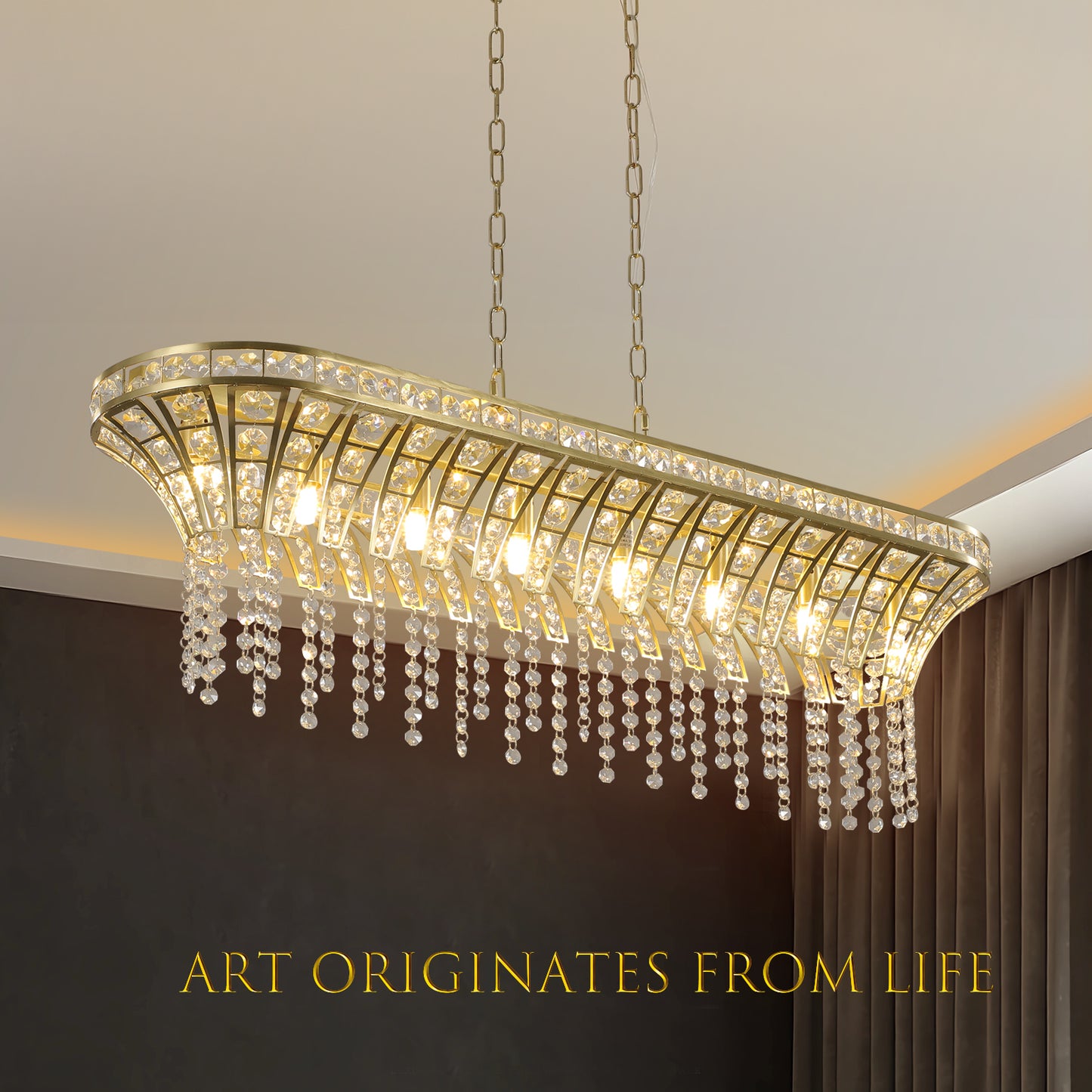 39" Gold Linear Crystal Chandelier with Cascading Beads - view 5
