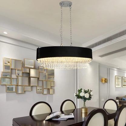 39" 8-Light Crystal Chandelier with Black Velvet Shade