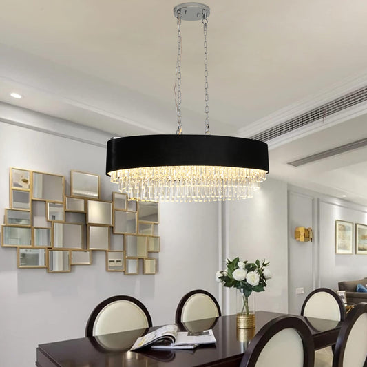 39" 8-Light Crystal Chandelier with Black Velvet Shade