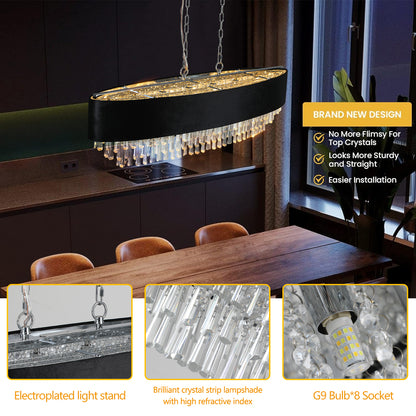 39" 8-Light Crystal Chandelier with Black Velvet Shade - view 5