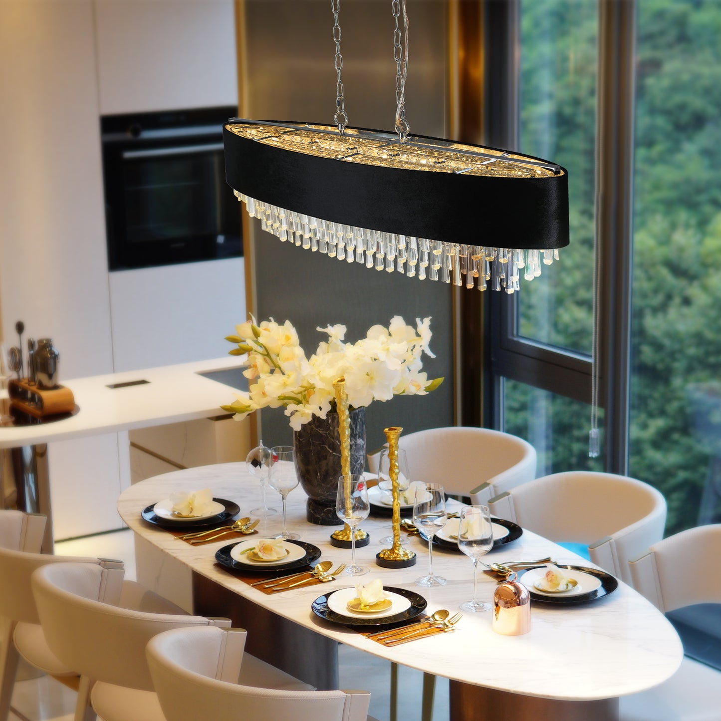 39" 8-Light Crystal Chandelier with Black Velvet Shade - view 3