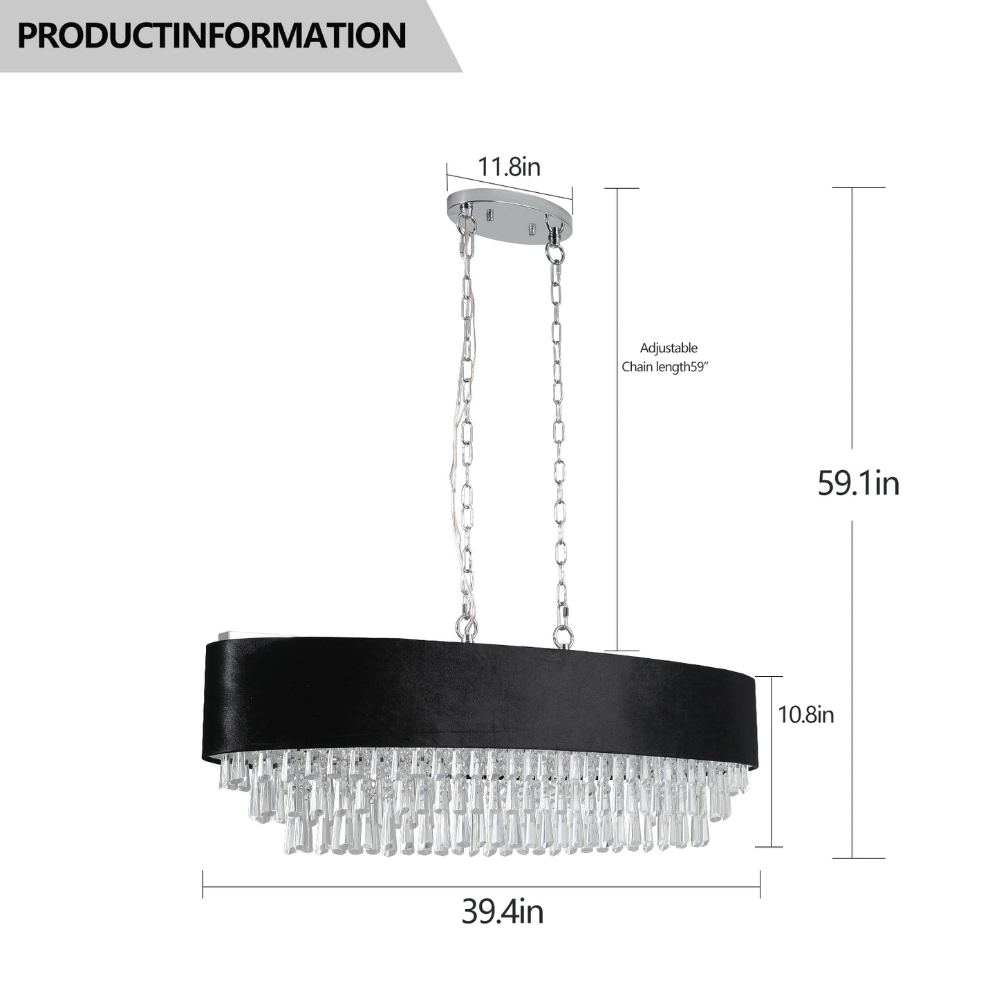 39" 8-Light Crystal Chandelier with Black Velvet Shade - view 9