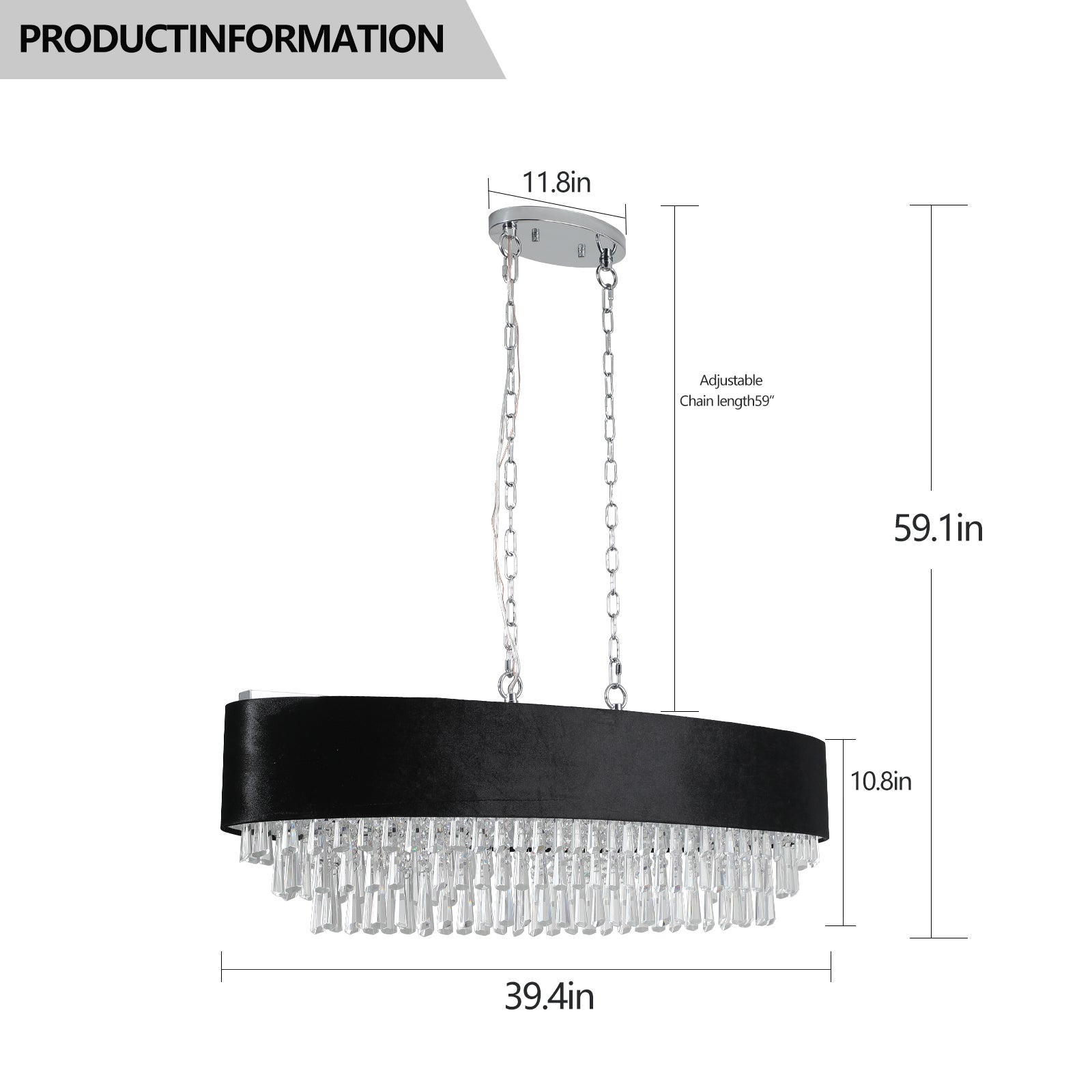 39" 8-Light Crystal Chandelier with Black Velvet Shade - view 9