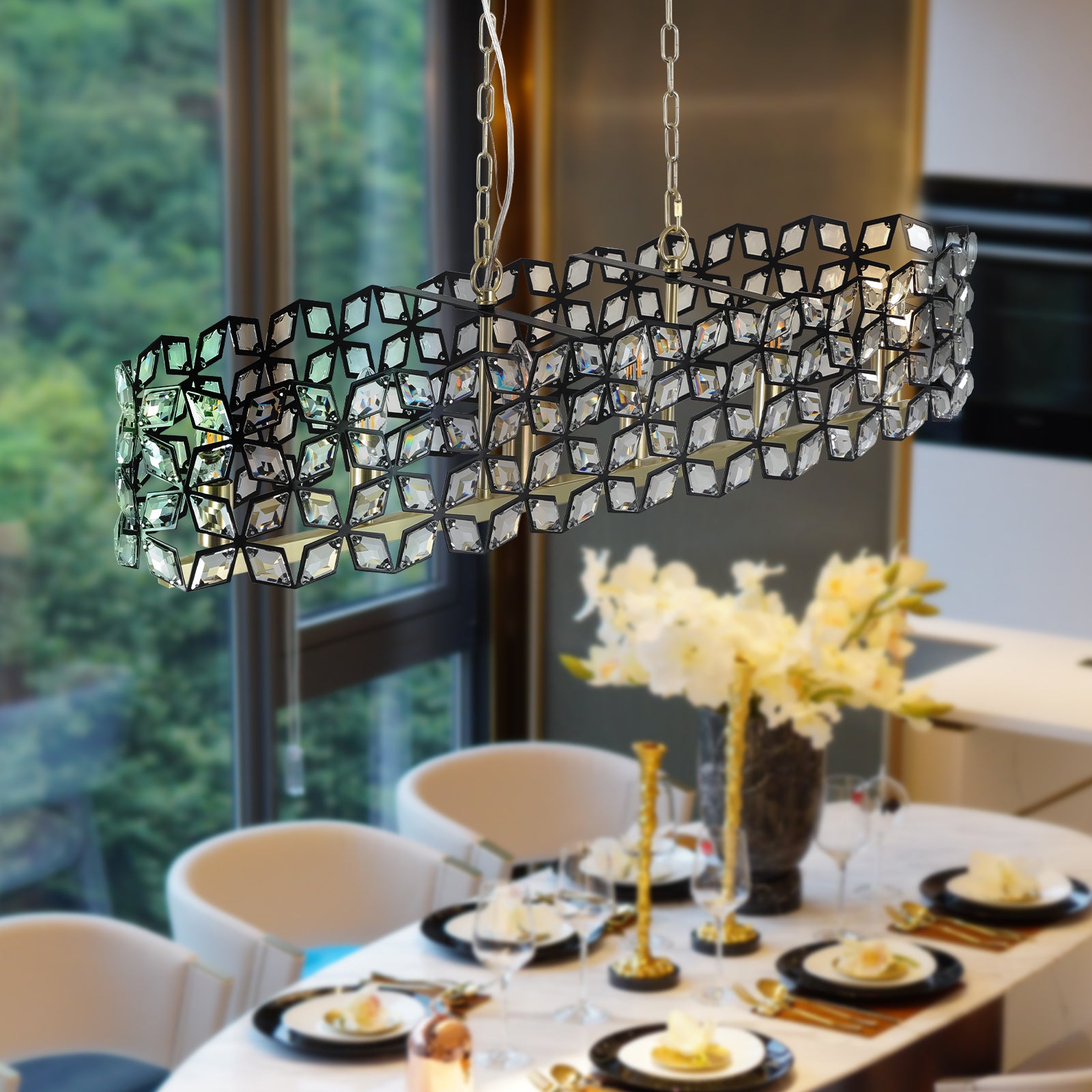 39" Black & Gold Geometric Crystal Chandelier - view 6