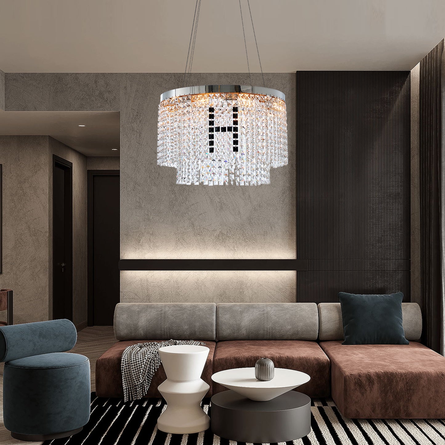 Modern Round Crystal Chandelier - view 2