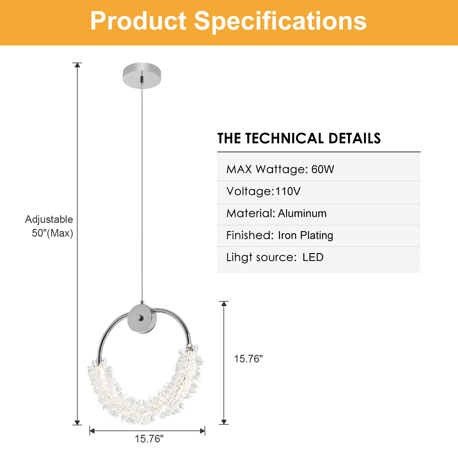 Modern Crystal LED Hanging Bar Chandelier - view 8