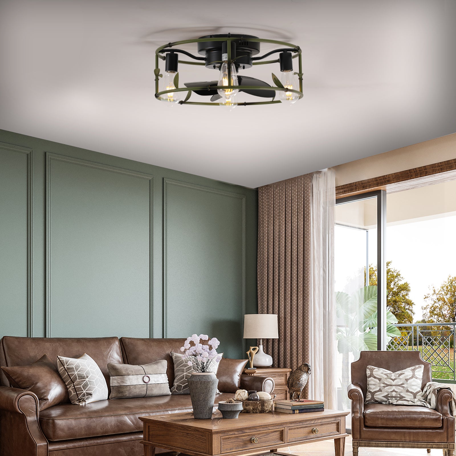 19" Green Industrial Caged Ceiling Fan with Remote - view 3