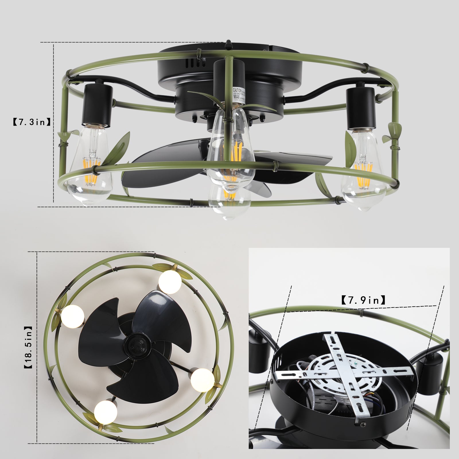 19" Green Industrial Caged Ceiling Fan with Remote - view 10