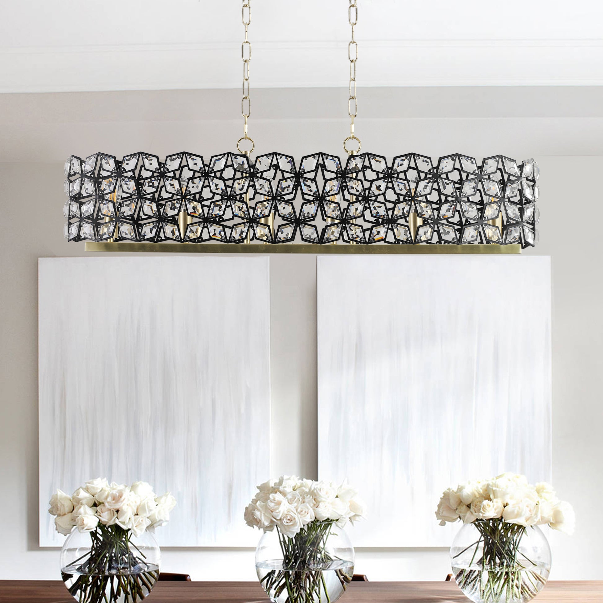 39" Black & Gold Geometric Crystal Chandelier - view 3
