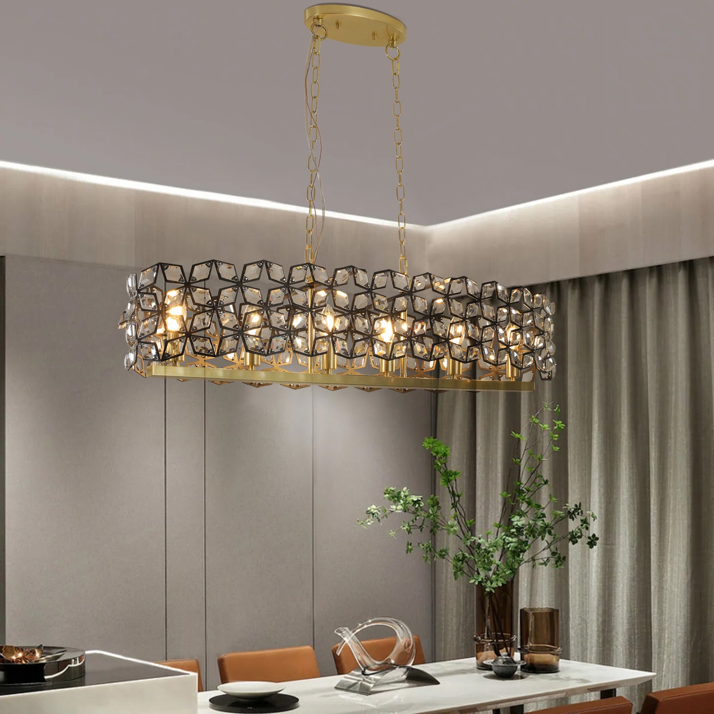 39" Black & Gold Geometric Crystal Chandelier