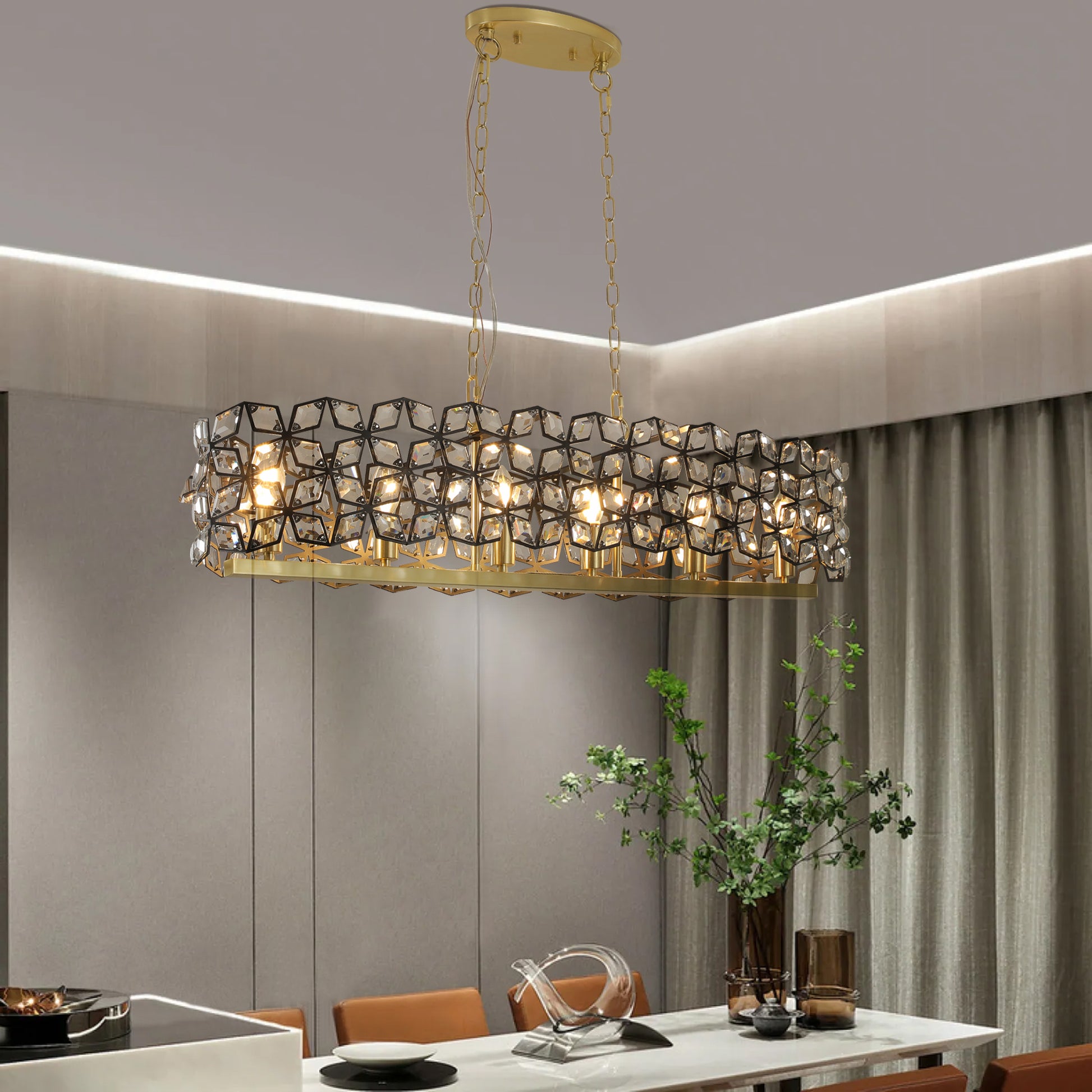 39" Black & Gold Geometric Crystal Chandelier