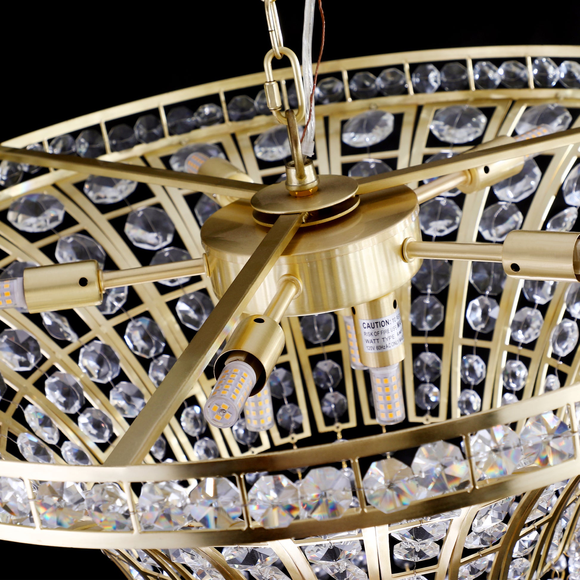 24" Gold Round Crystal Chandelier with Cascading Beads - view 10