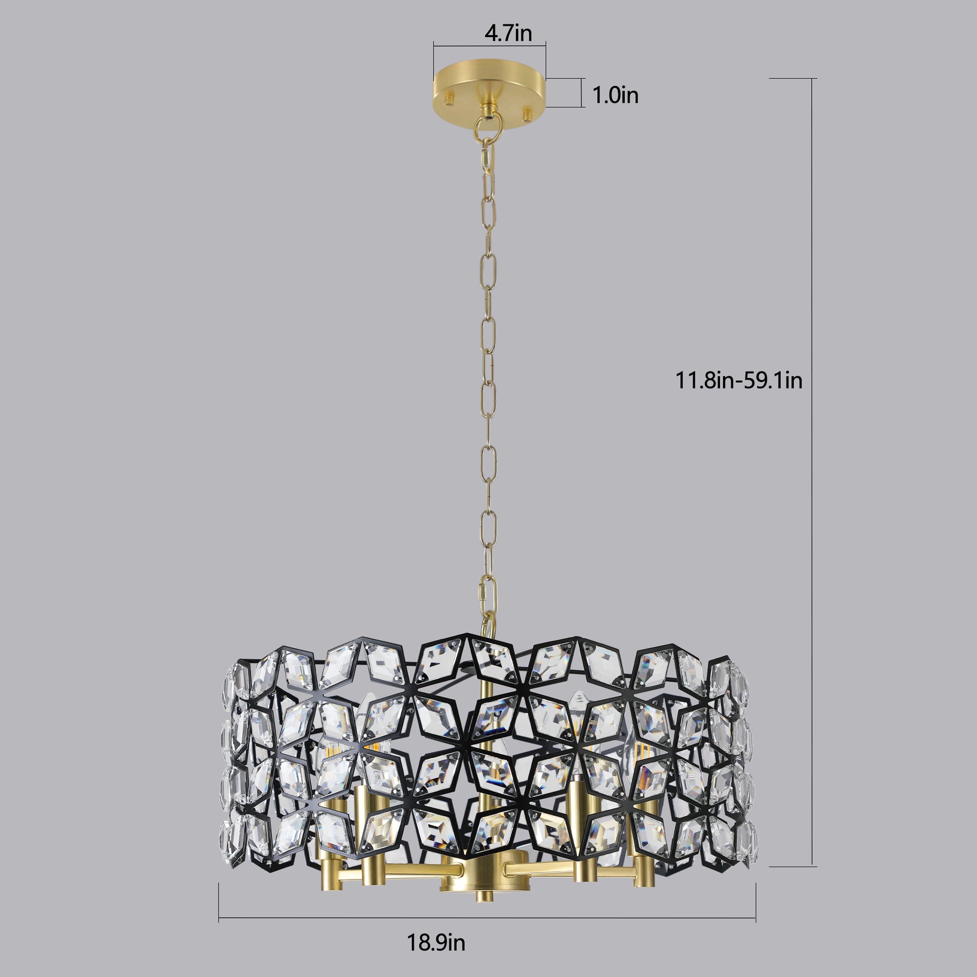 19" Black & Gold Geometric Crystal Chandelier, 5-Light - view 13