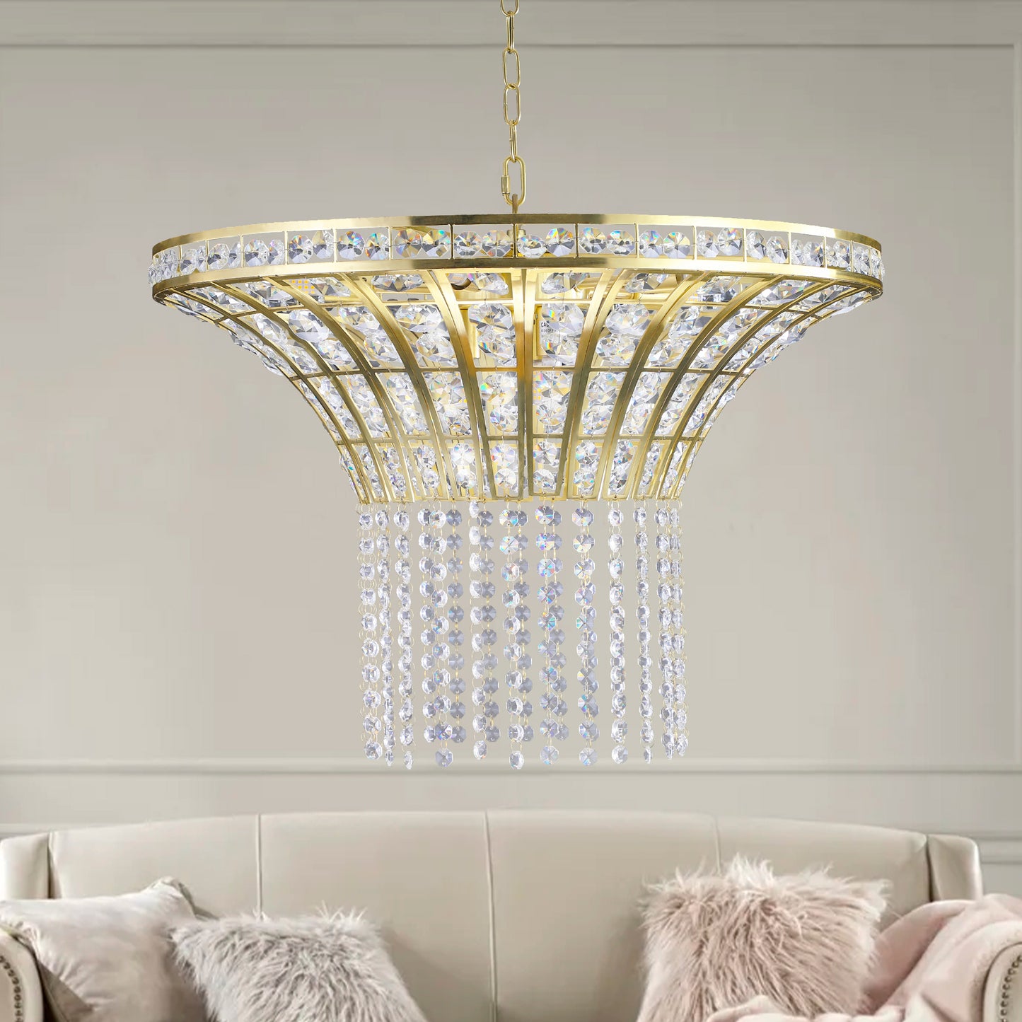 24" Gold Round Crystal Chandelier with Cascading Beads - view 5