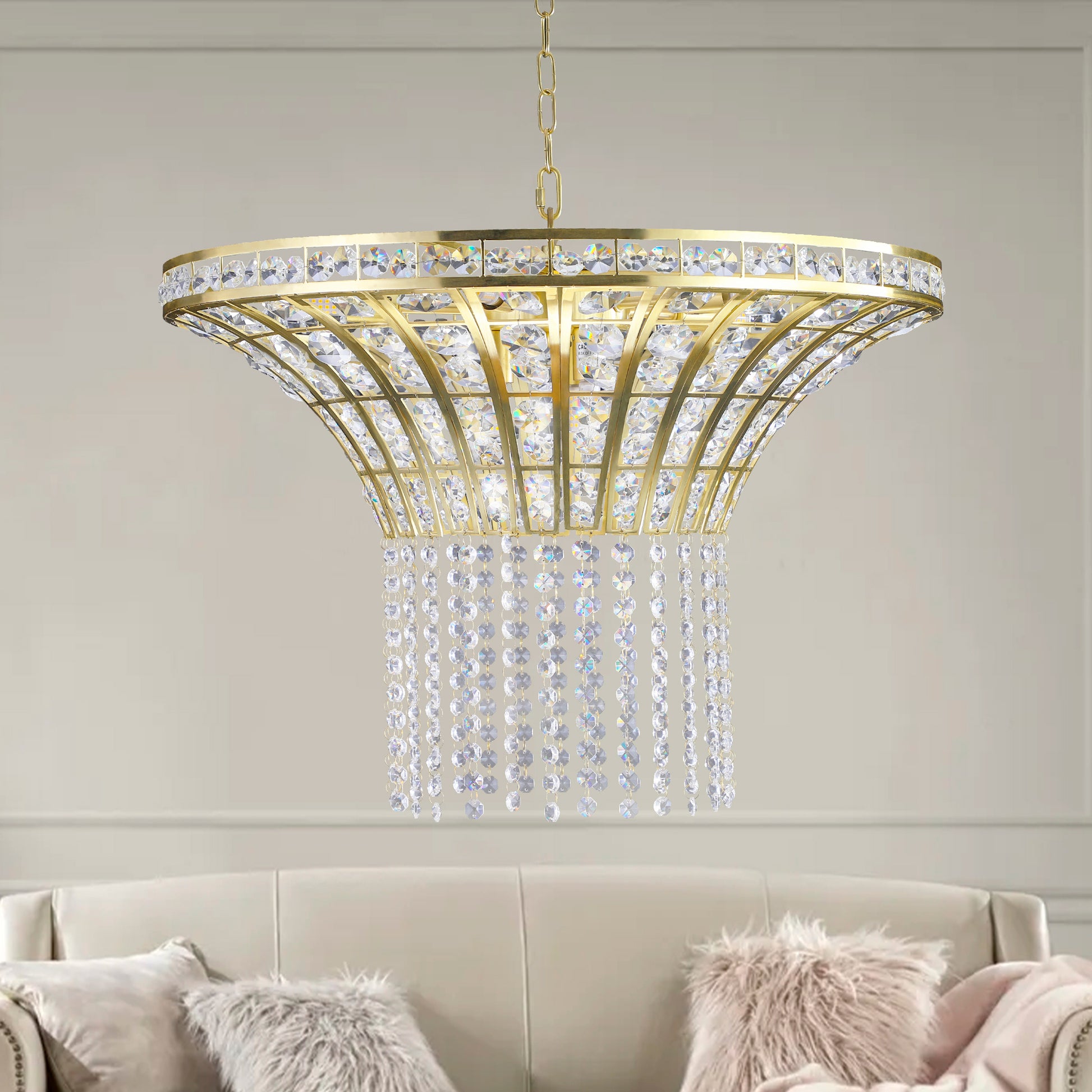 24" Gold Round Crystal Chandelier with Cascading Beads - view 5