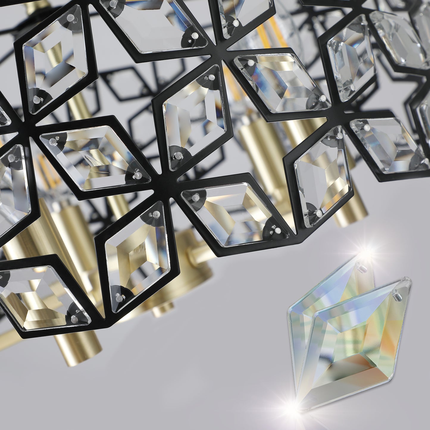 19" Black & Gold Geometric Crystal Chandelier, 5-Light - view 10