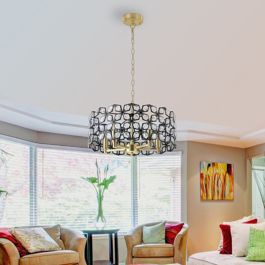 19" Black & Gold Geometric Crystal Chandelier, 5-Light