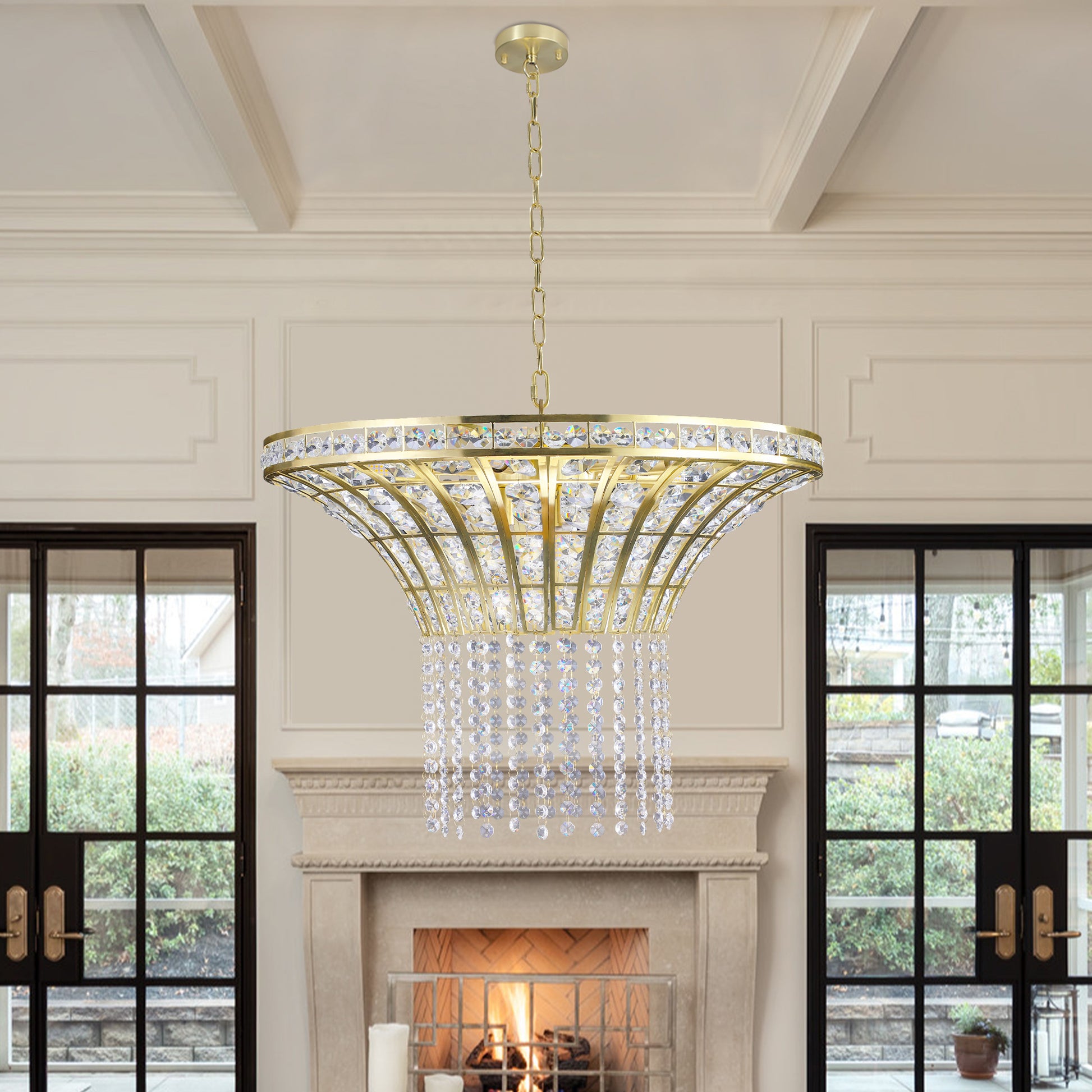 24" Gold Round Crystal Chandelier with Cascading Beads - view 4