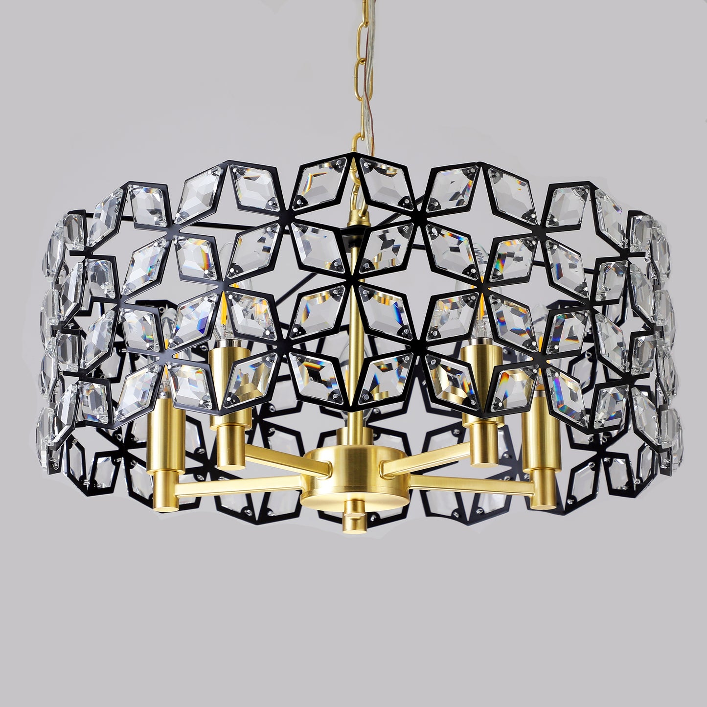 19" Black & Gold Geometric Crystal Chandelier, 5-Light - view 6