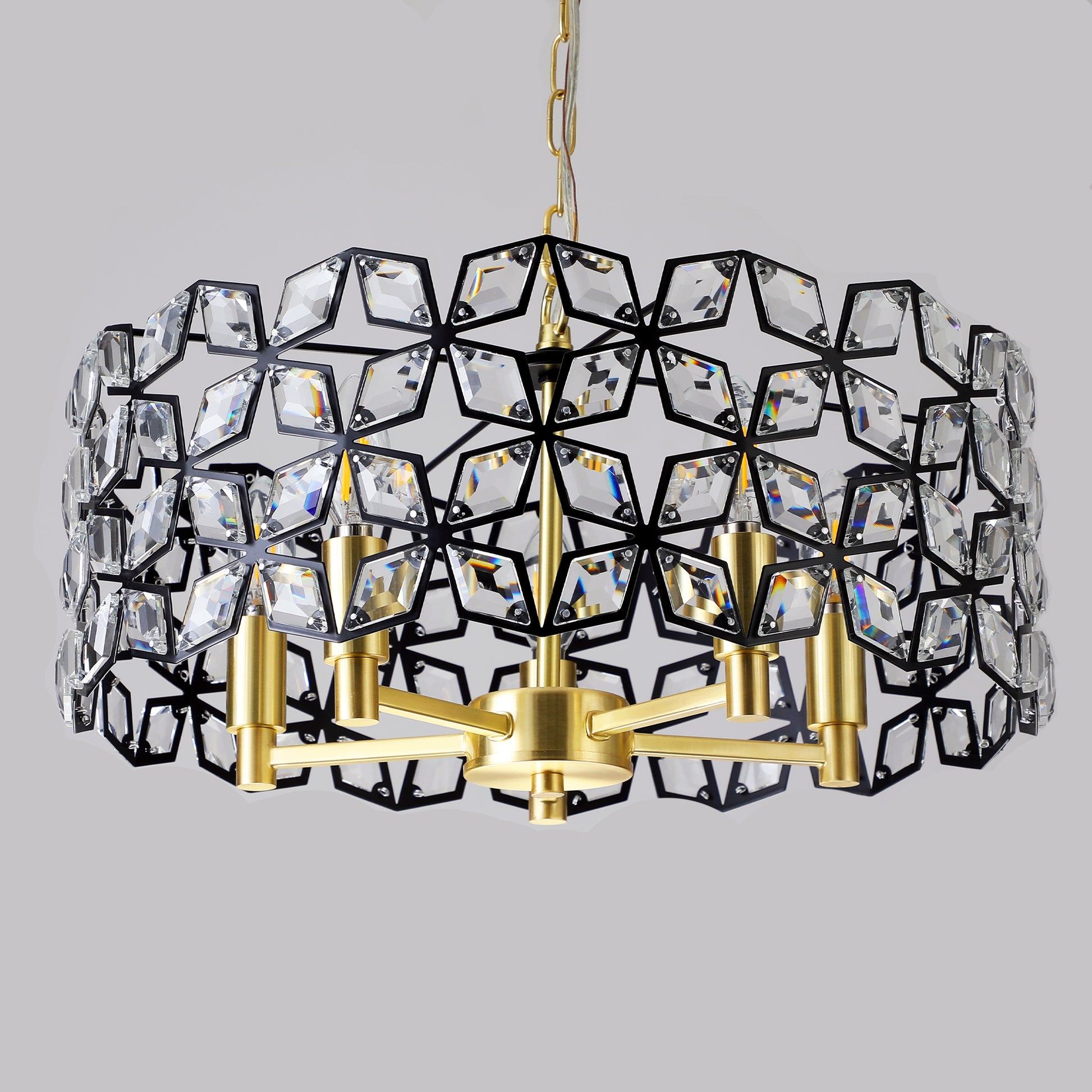 19" Black & Gold Geometric Crystal Chandelier, 5-Light - view 6