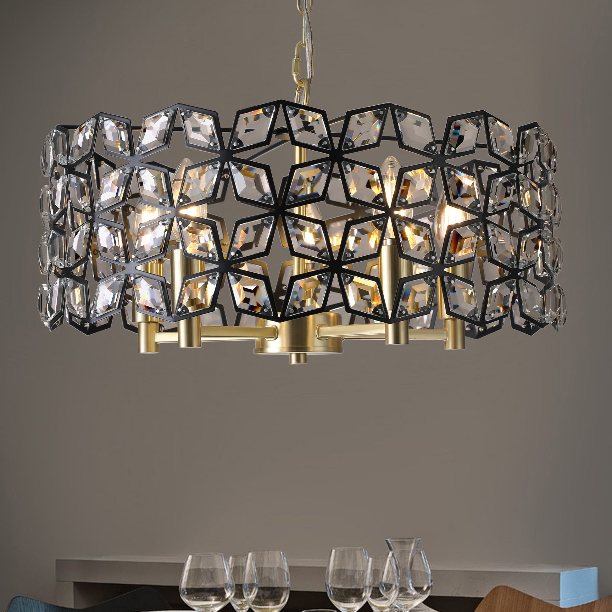 19" Black & Gold Geometric Crystal Chandelier, 5-Light - view 3