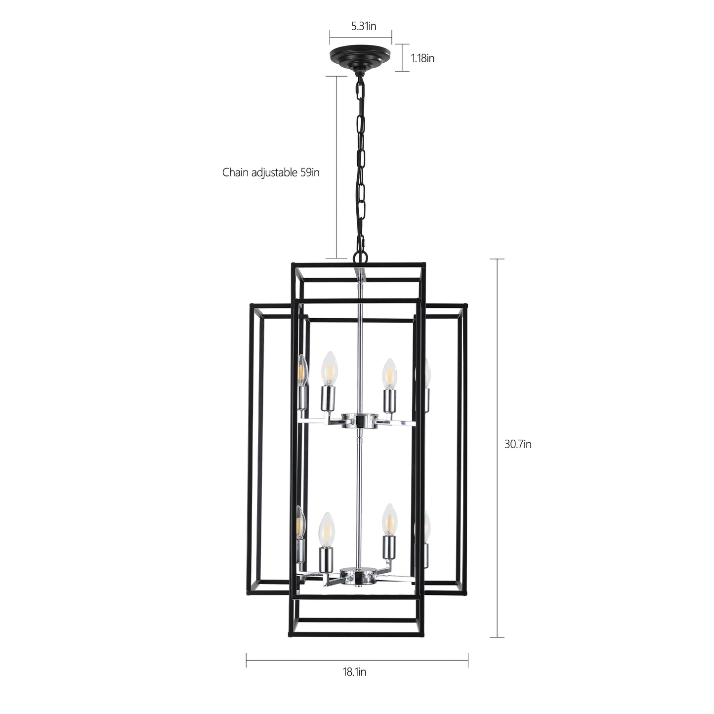 18" 8-Light Black & Chrome Geometric Chandelier - view 11