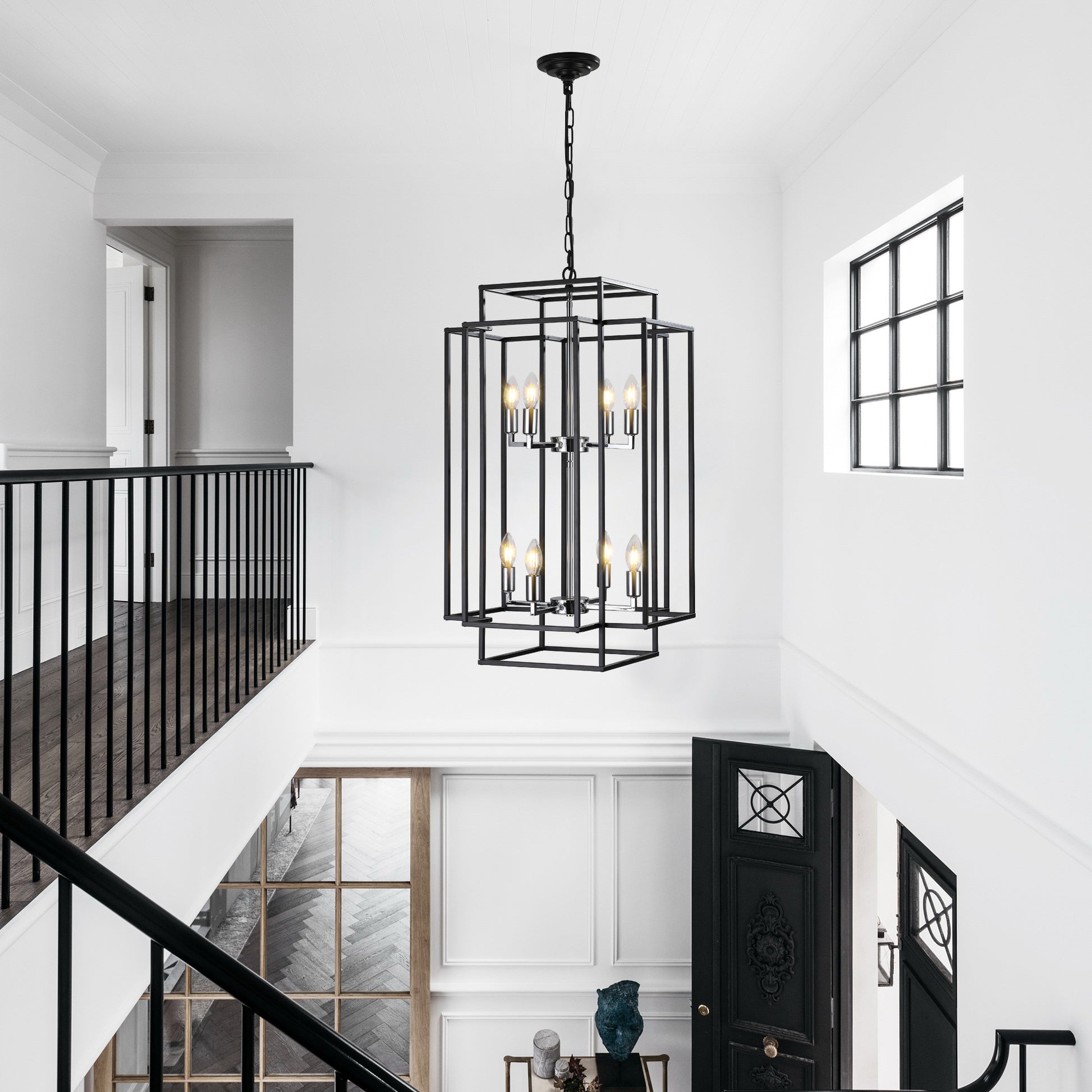 18" 8-Light Black & Chrome Geometric Chandelier - view 4