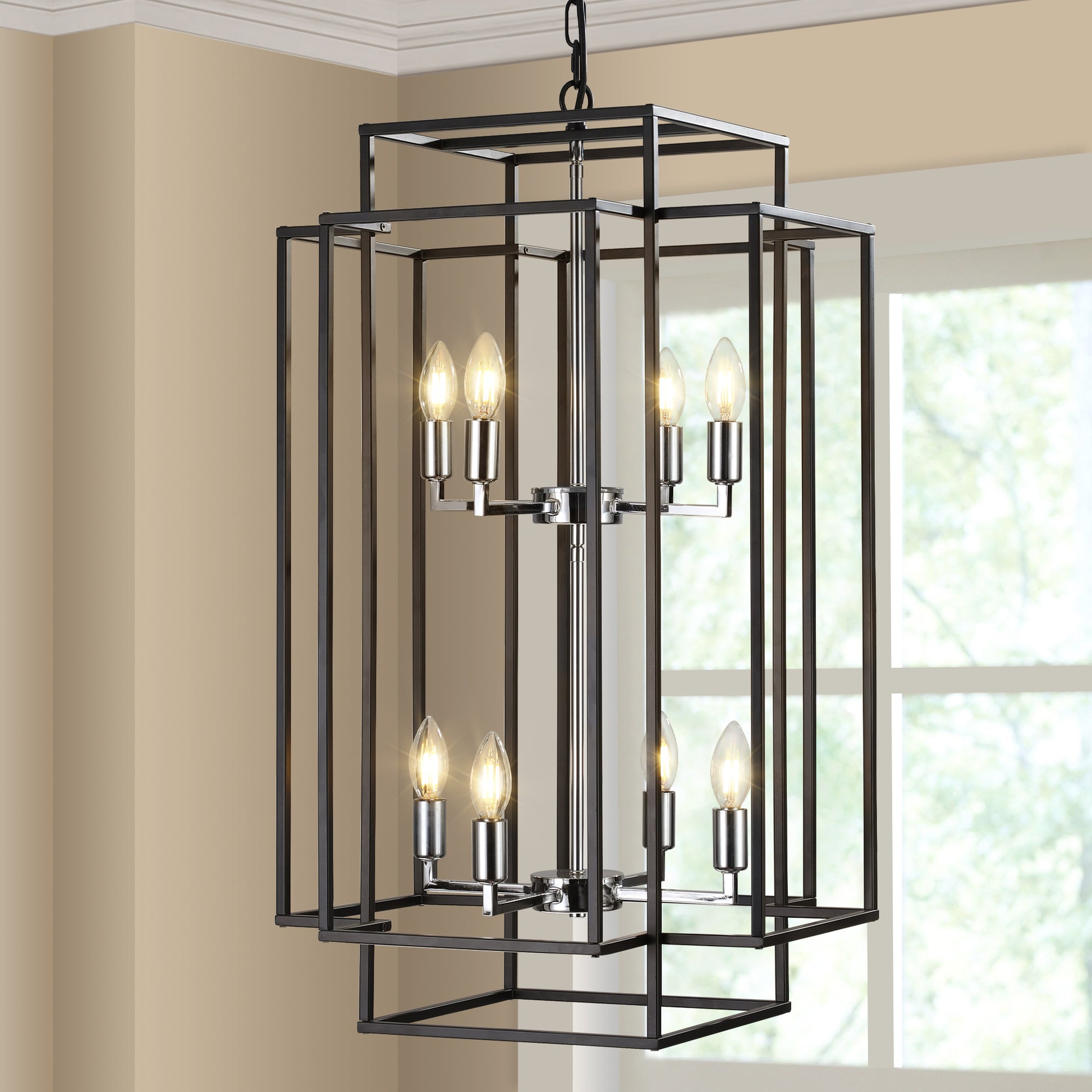 18" 8-Light Black & Chrome Geometric Chandelier