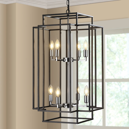 18" 8-Light Black & Chrome Geometric Chandelier