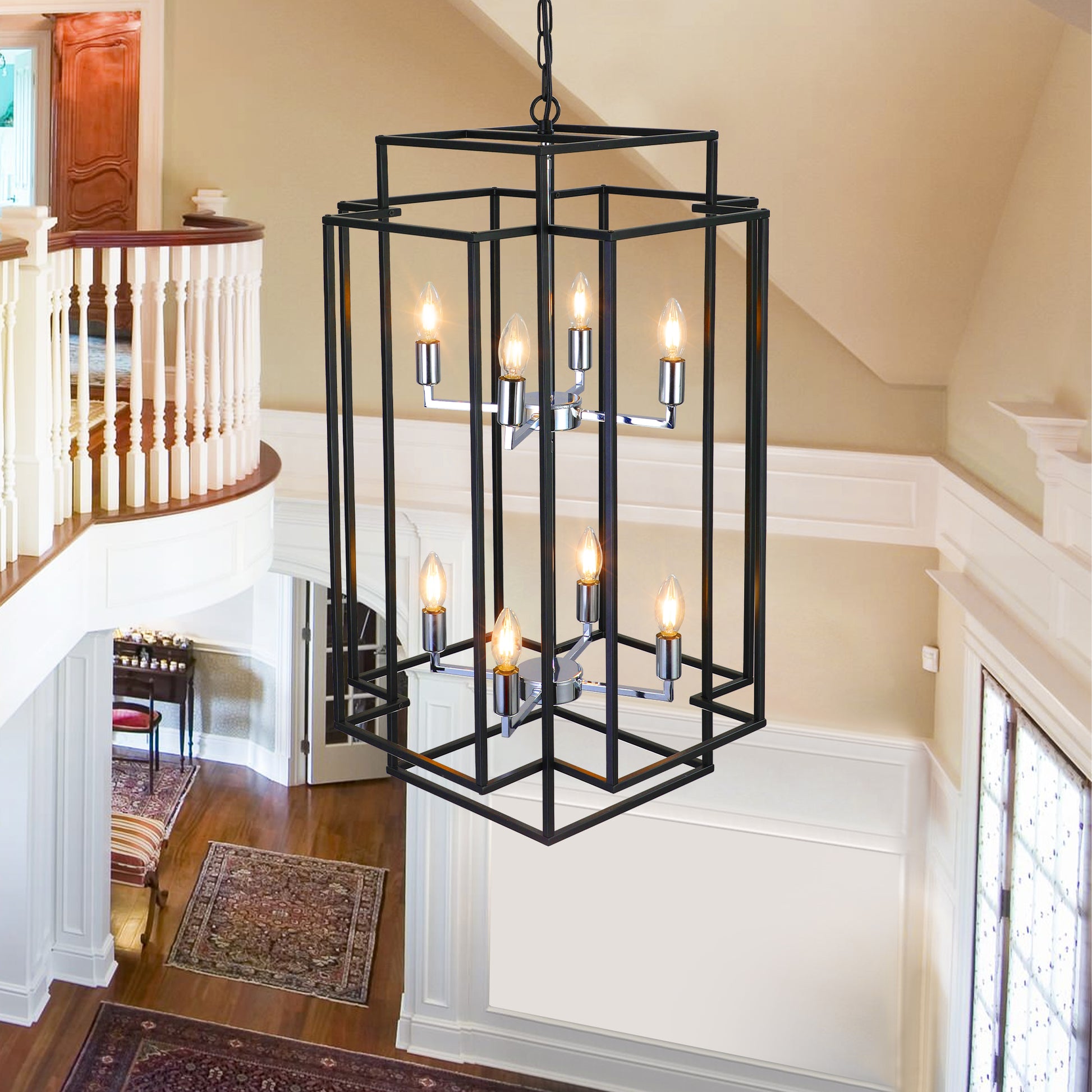 18" 8-Light Black & Chrome Geometric Chandelier - view 3