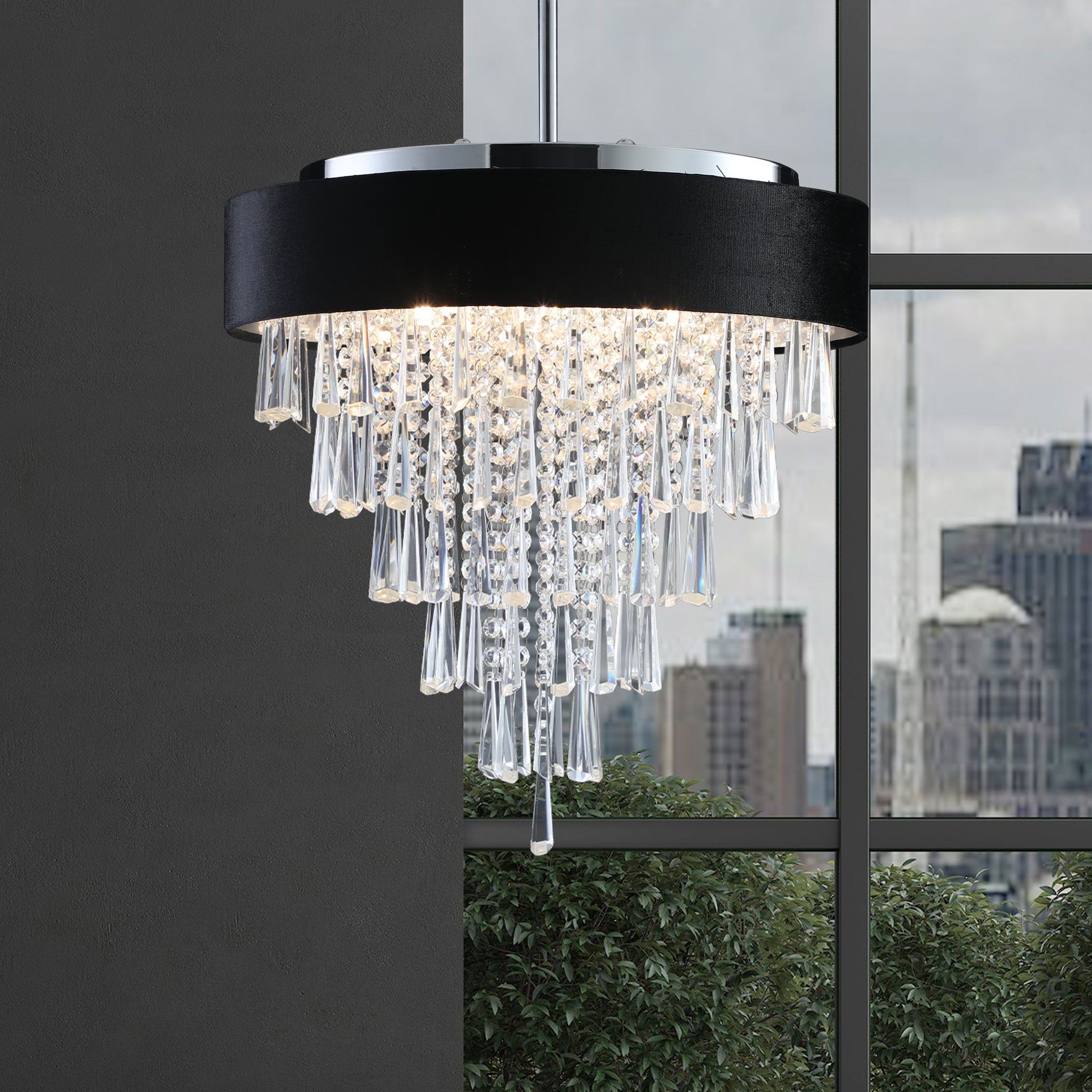 18" 8-Light Crystal Chandelier with Black Velvet Shade - view 2