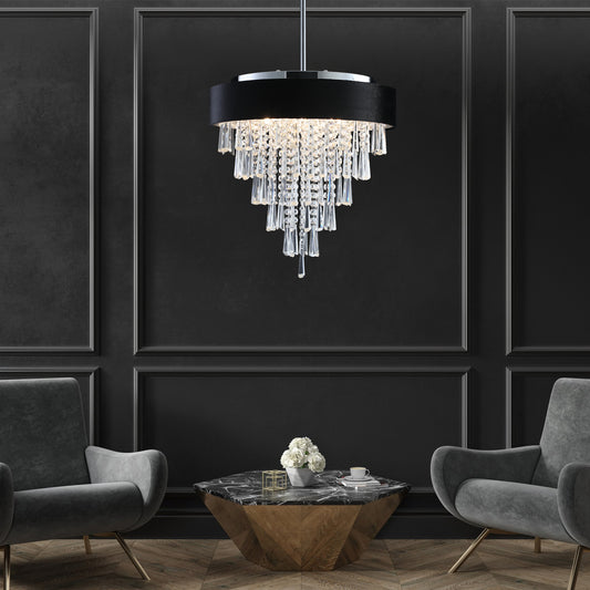 18" 8-Light Crystal Chandelier with Black Velvet Shade