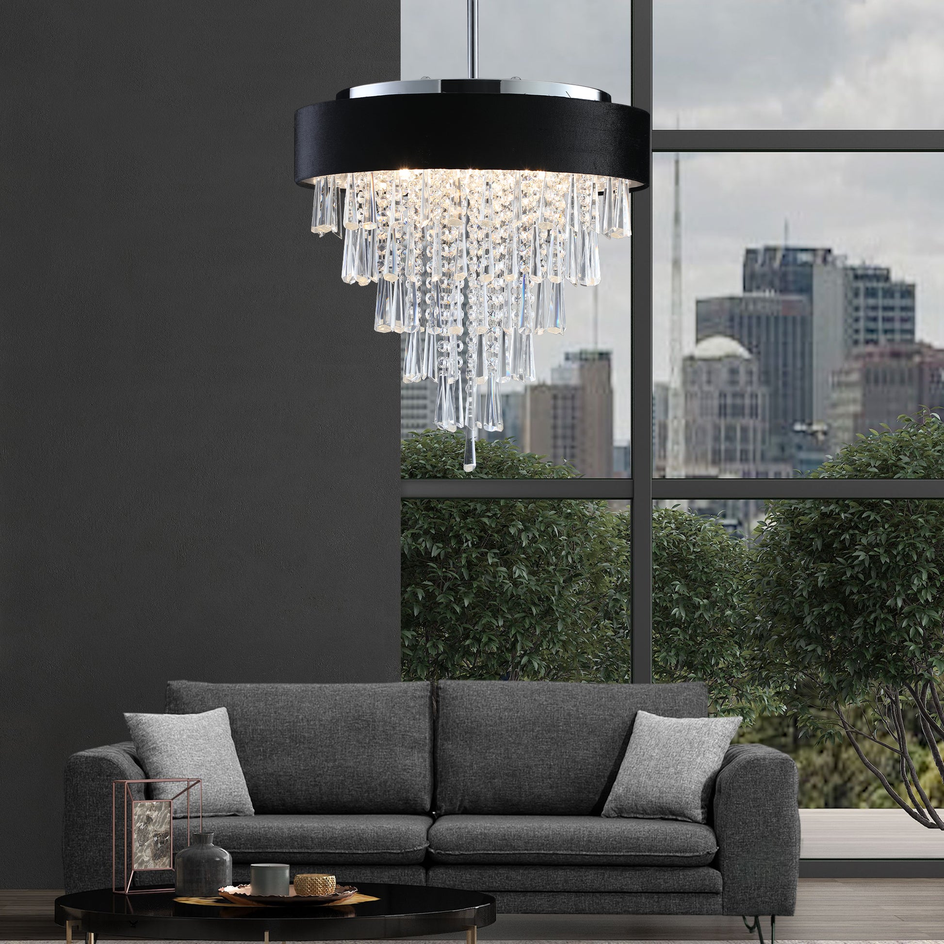 18" 8-Light Crystal Chandelier with Black Velvet Shade - view 4