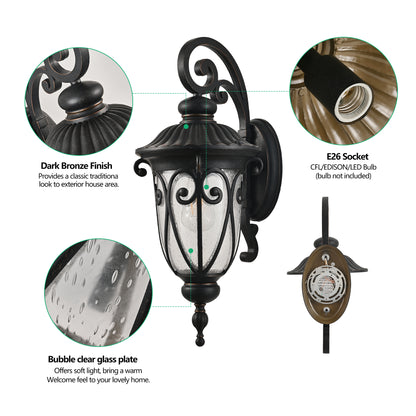 23"H Black Outdoor Wall Lantern with Bubble Glass - view 8