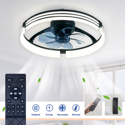 20" Matte Black Flush Mount Ceiling Fan with Dimmable LED - view 9