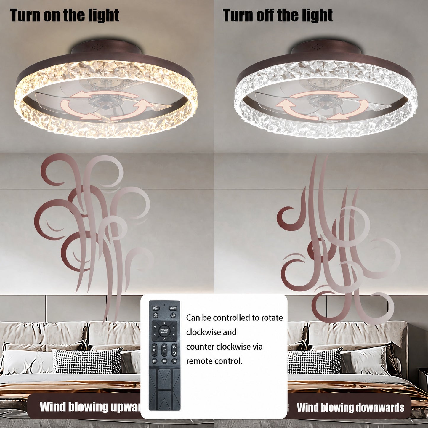 19.7" Brown Flush Mount Ceiling Fan with Dimmable LED - view 6
