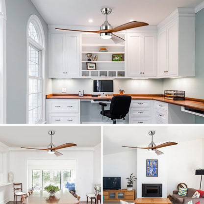 52" Satin Nickel Solid Wood Ceiling Fan with Remote - view 6