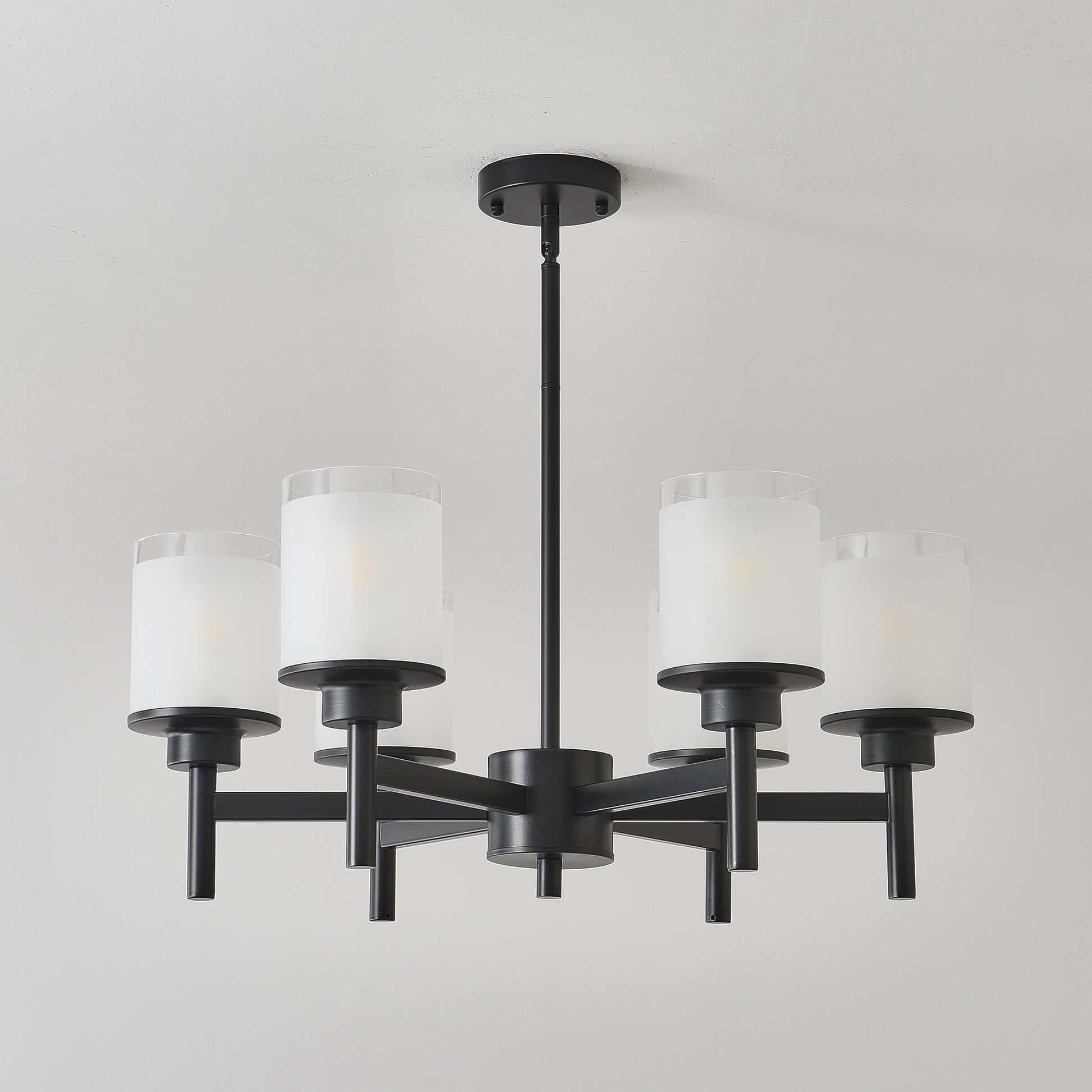 6-Light Black Farmhouse Chandelier with Frosted Glass - view 11