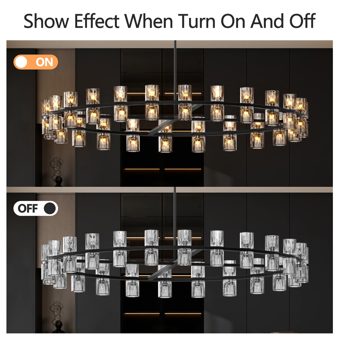48" Modern Black Crystal LED Chandelier - view 4