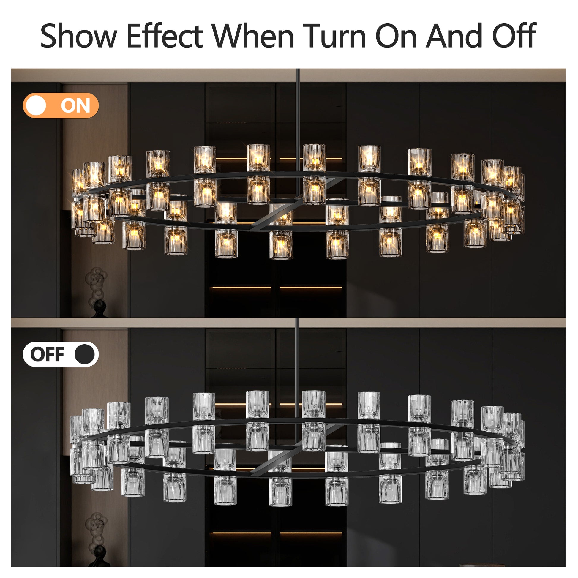 48" Modern Black Crystal LED Chandelier - view 4