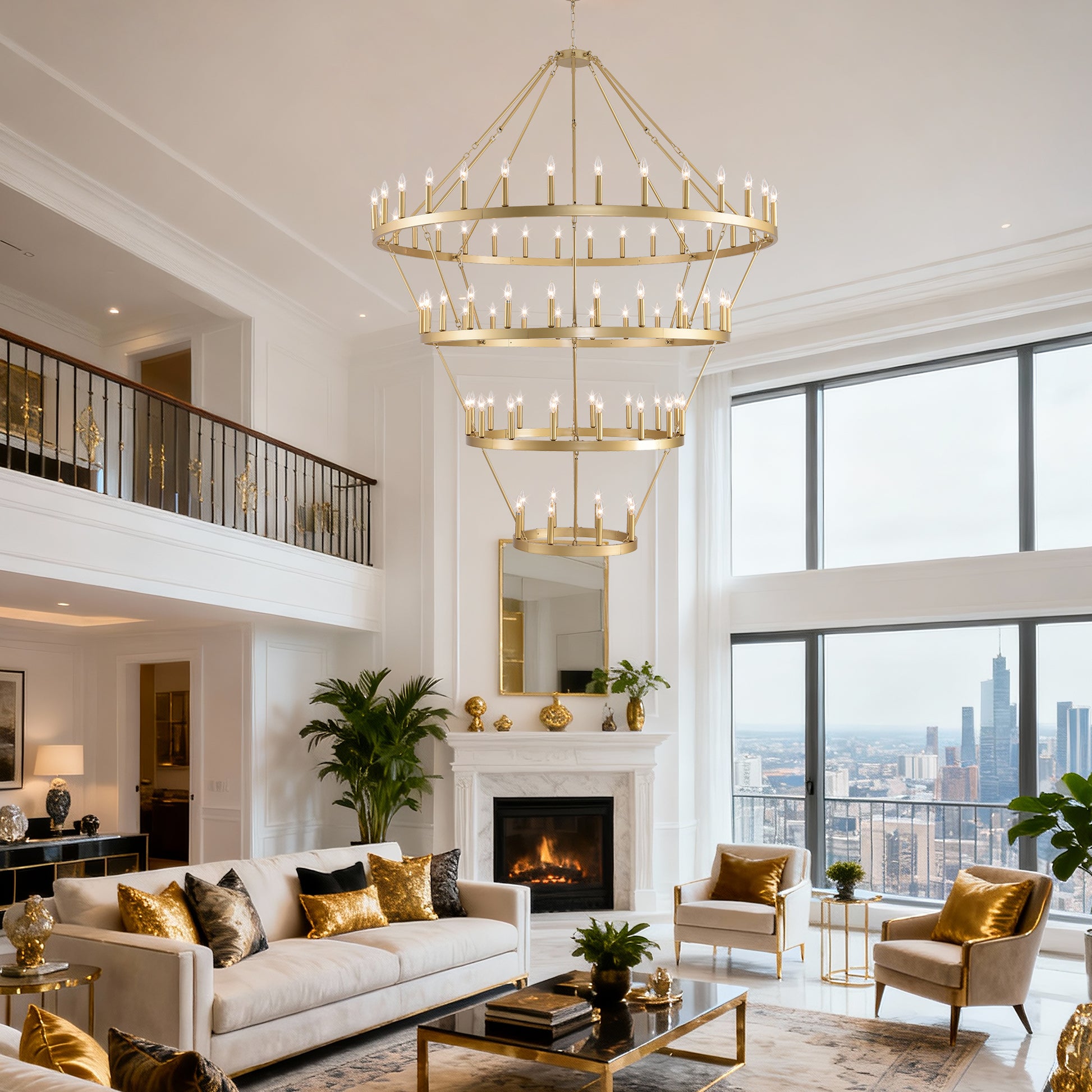 69.3" 4-Tier Gold Wagon Wheel Chandelier, 80-Light - view 7