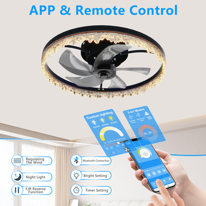 20" Black Flush Mount Ceiling Fan with Dimmable LED - view 5