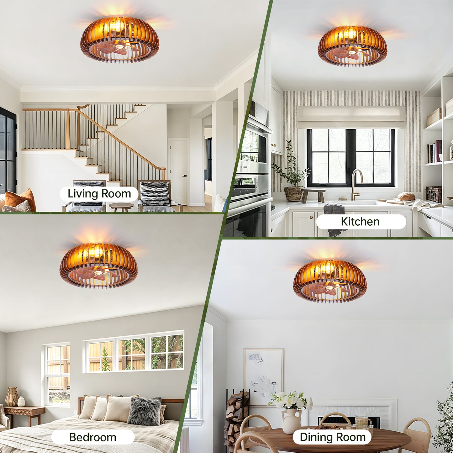 20" Walnut Caged Flush Mount Ceiling Fan with Remote - view 7