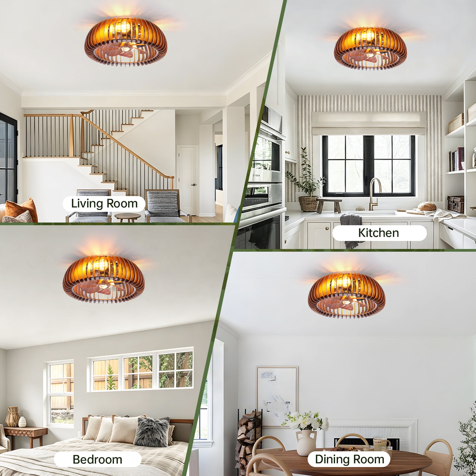 20" Walnut Caged Flush Mount Ceiling Fan with Remote - view 7