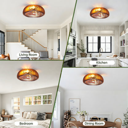 20" Walnut Caged Flush Mount Ceiling Fan with Remote - view 7