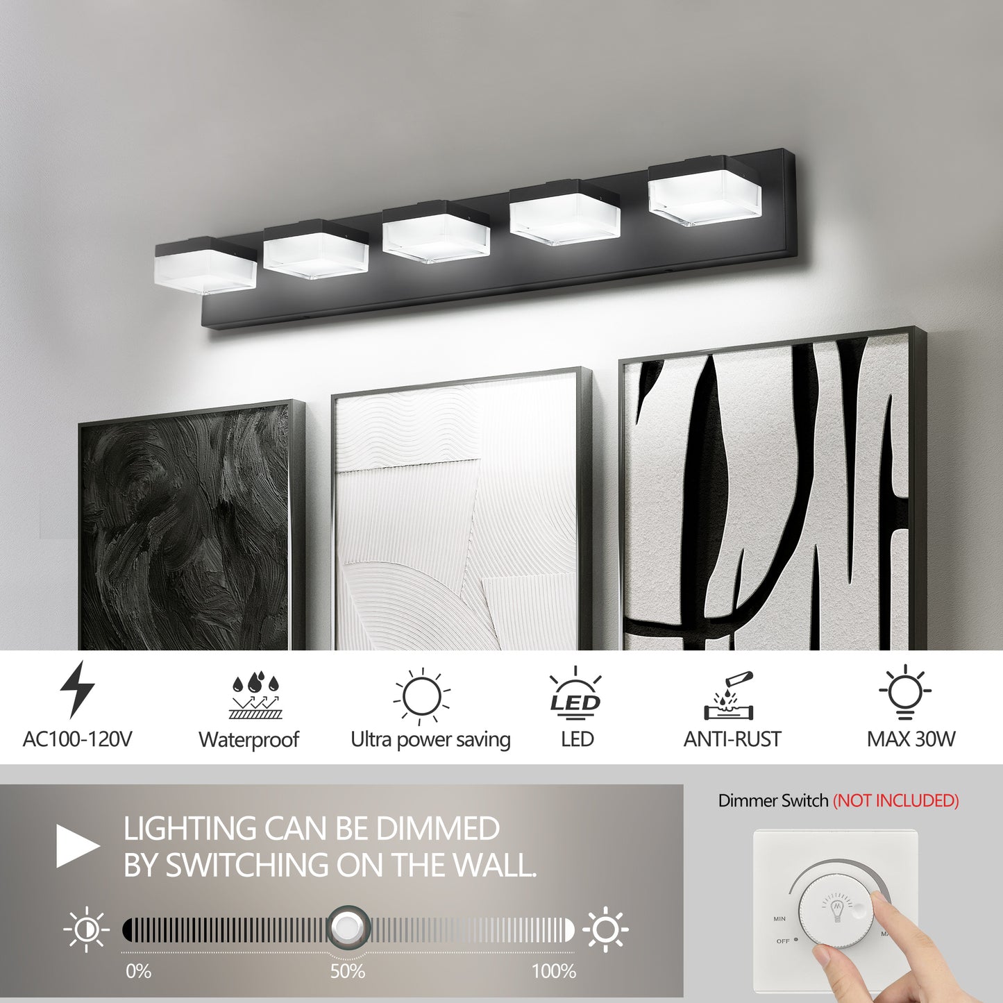 5-Light Modern Black LED Vanity Light - view 5